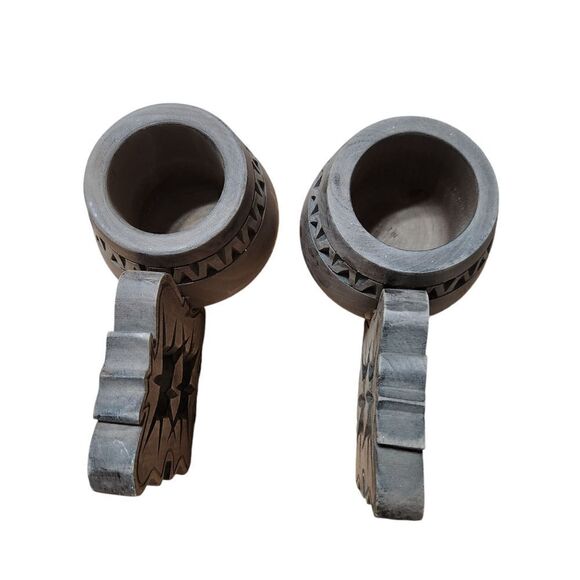 Vintage Wooden Mugs Set of 2 Arta Bucuresti 70s Large Handle Wood - Picture 7 of 10